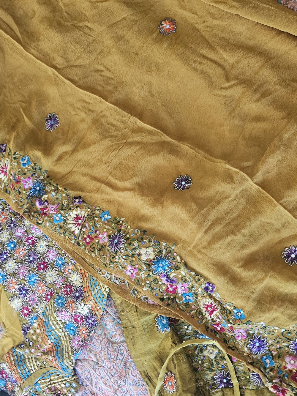 Mustard Embroidered Silk Chaniya Choli